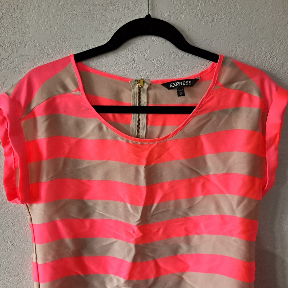 Satin Neon Pink Striped Express Blouse - Picture 2 of 4